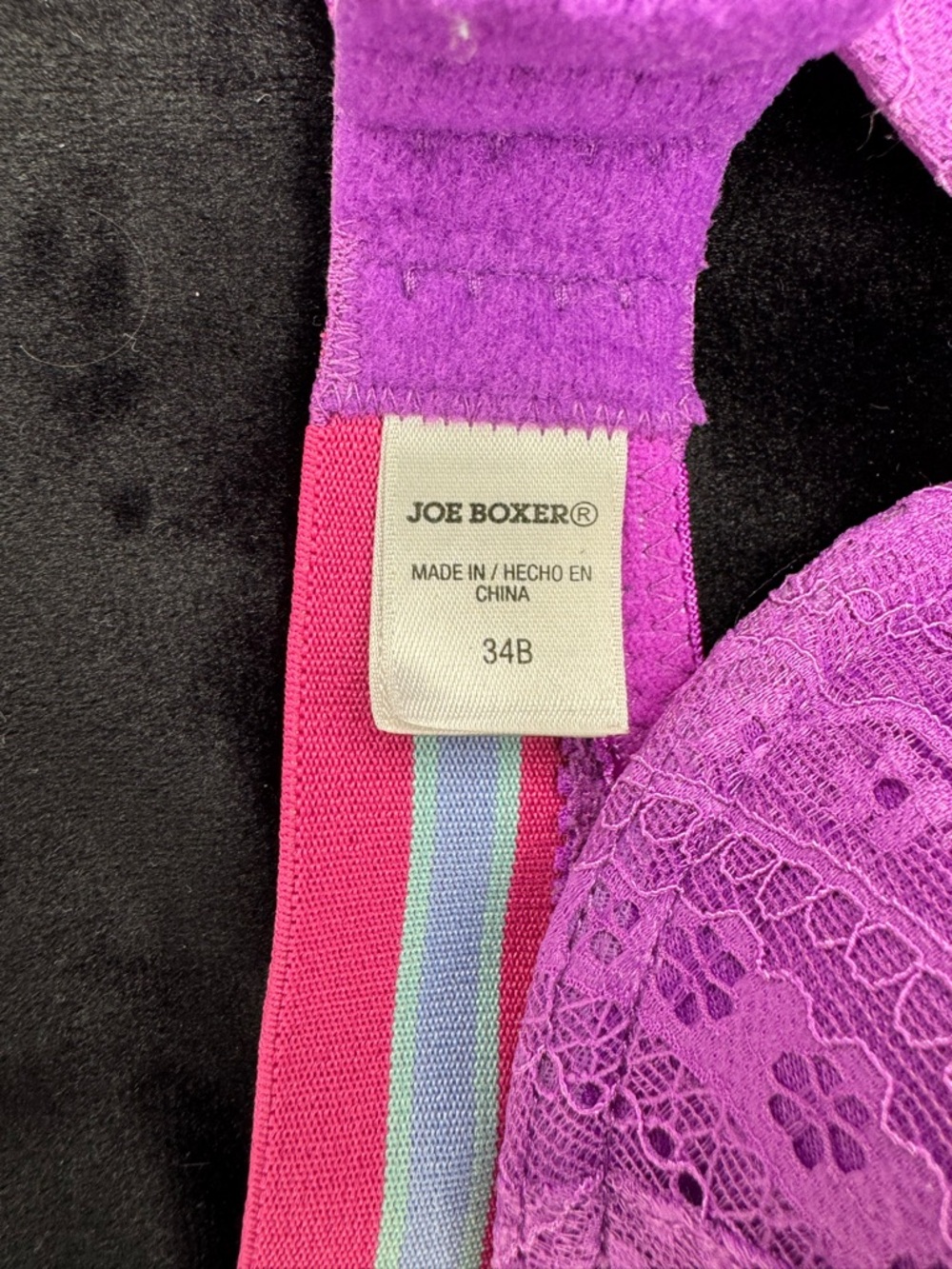 Joe Boxer Fuchsia Lace Push-Up Bra with Striped Elastic Band - Picture 2 of 3